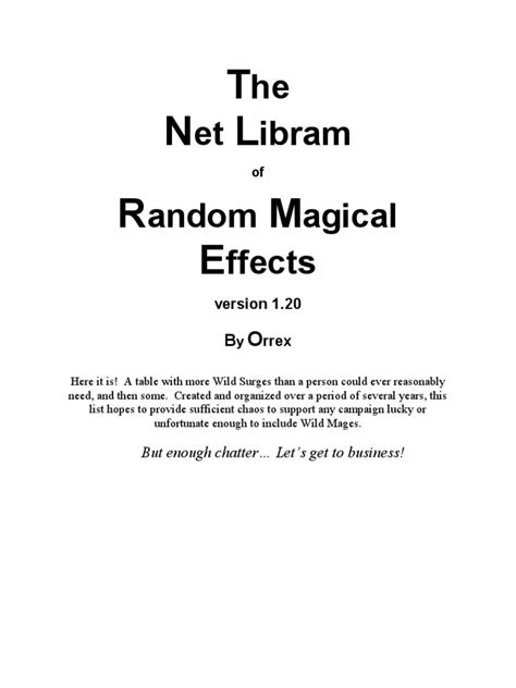 Unlocking the Secrets of the Book of Random Magical Effects